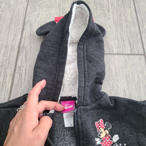 Disney Junior Minnie Mouse baby girl grey zippered down sweater size 12 M - Picture 6 of 8